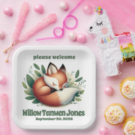 Schattigee vos slaapt in bladeren Baby shower Papieren Bordje