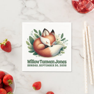 Schattigee vos slaapt in bladeren Baby shower Servet