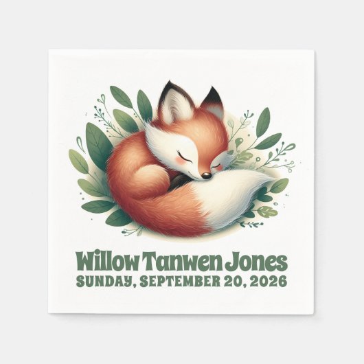 Schattigee vos slaapt in bladeren Baby shower Servet (Voorkant)