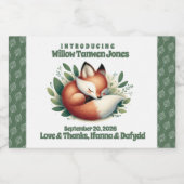 Schattigee vos slaapt in bladeren Baby shower Sparkling Wijnetiket (Enkel label)