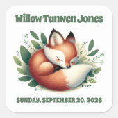 Schattigee vos slaapt in bladeren Baby shower Vierkante Sticker (Voorkant)