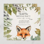 Schattigee vos wilde een 1e verjaardagsfeestje kaart (Voorkant / Achterkant)