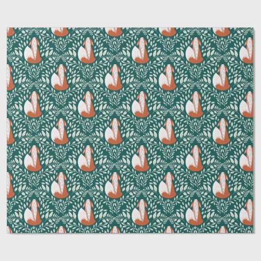 Schattigee vossen in Sinaasappel en groen Cadeaupapier (Vlak)