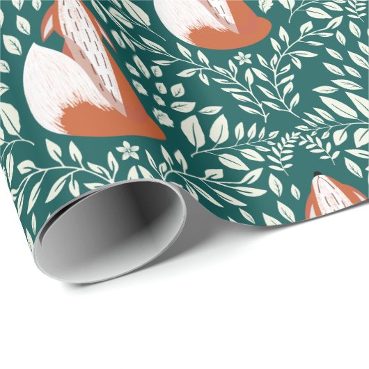 Schattigee vossen in Sinaasappel en groen Cadeaupapier (Rol Hoek)