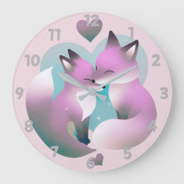 Schattigee vossen kussen roze en grijs rond grote klok