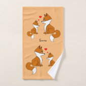 Schattigee vossen met hart, met de hand getekend handdoek (Handdoek)