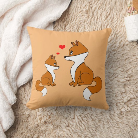Schattigee vossen met hart, met de hand getekend kussen (Deken)