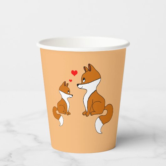 Schattigee vossen met hart, met de hand getekend papieren bekers (Achterkant)