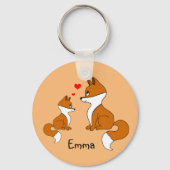 Schattigee vossen met hart, met de hand getekend sleutelhanger (Voorkant)