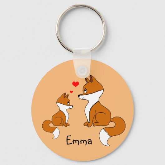 Schattigee vossen met hart, met de hand getekend sleutelhanger (Voorkant)