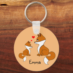 Schattigee vossen met hart, met de hand getekend sleutelhanger