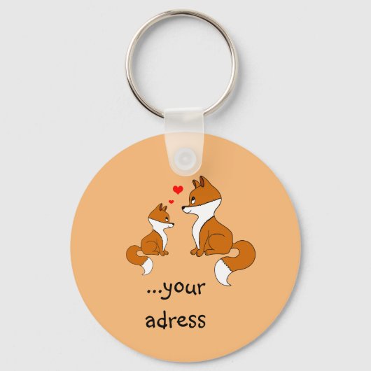 Schattigee vossen met hart, met de hand getekend sleutelhanger (Achterkant)