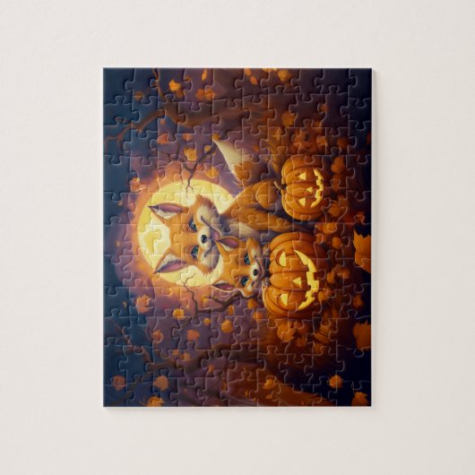 Schattigee vossen vieren vrolijke Halloween Legpuzzel (Verticaal)