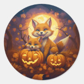Schattigee vossen vieren vrolijke Halloween Ronde Sticker (Voorkant)