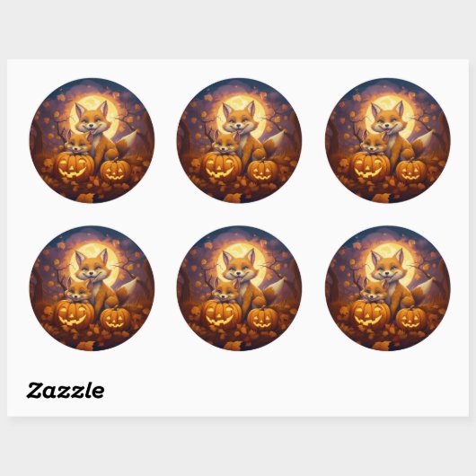 Schattigee vossen vieren vrolijke Halloween Ronde Sticker (Vel)