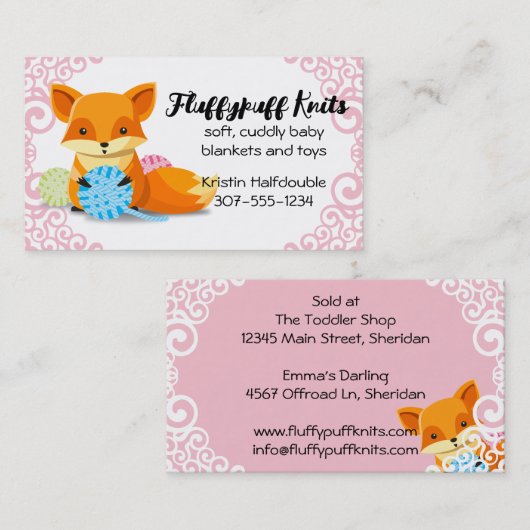 Schattigee vossenballen van garen breien haak home visitekaartje (Voorkant / Achterkant)