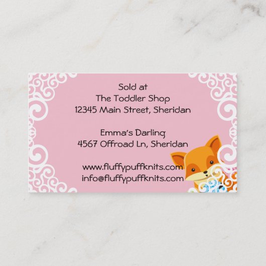 Schattigee vossenballen van garen breien haak home visitekaartje (Achterkant)