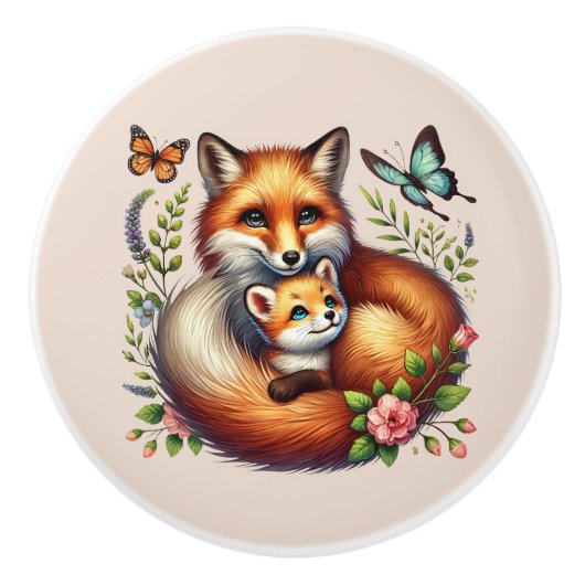 Schattigee vossenboshoeder keramische knop (Voorkant)