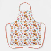 Schattigee vossenmoeder met baby en bloemenpatroon schort (Voorkant)