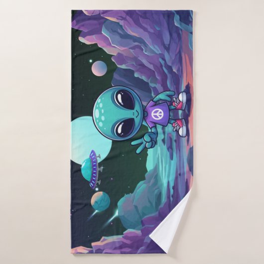 Schattigee Vrede Alien & Ruimteschip Badhanddoek (Badhanddoek)