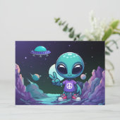 Schattigee Vrede Alien & Ruimteschip Feestdagenkaart (Staand voorkant)