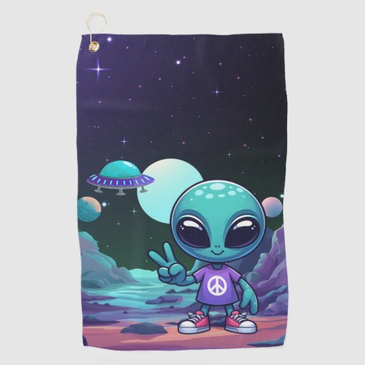 Schattigee Vrede Alien & Ruimteschip Golfhanddoek (Voorkant)