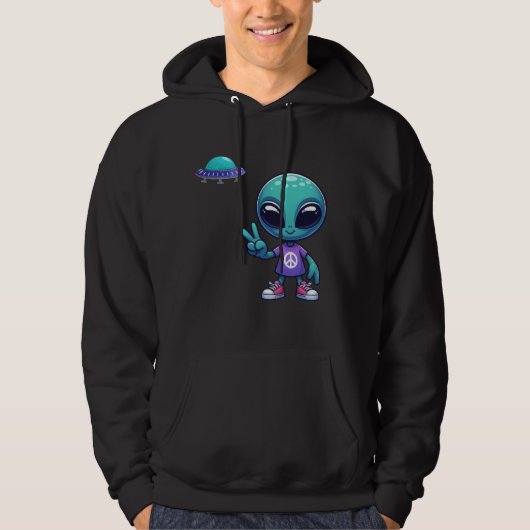 Schattigee Vrede Alien & Ruimteschip Hoodie (Voorkant)