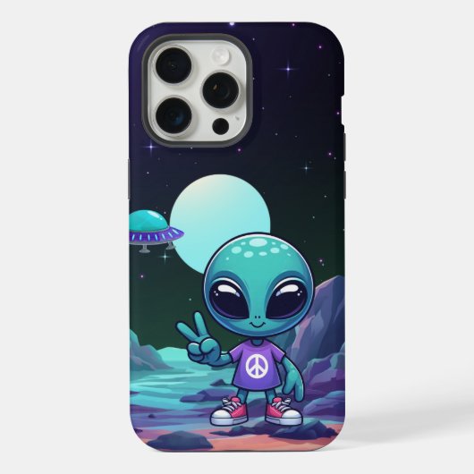 Schattigee Vrede Alien & Ruimteschip iPhone Hoesje (Achterkant)