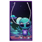 Schattigee Vrede Alien & Ruimteschip Klein Cadeauzakje (Achterkant)