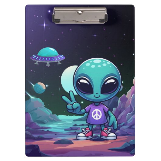 Schattigee Vrede Alien & Ruimteschip Klembord (Voorkant)