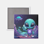 Schattigee Vrede Alien & Ruimteschip Magneet (Voorkant / Achterkant)