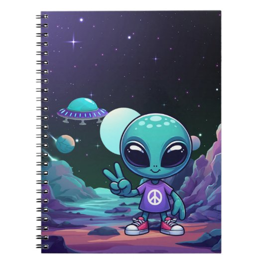 Schattigee Vrede Alien & Ruimteschip Notitieboek (Voorkant)