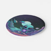 Schattigee Vrede Alien & Ruimteschip Papieren Bordje (Gekanteld)