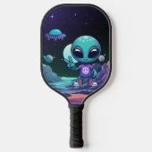Schattigee Vrede Alien & Ruimteschip Pickleball Paddle (Voorkant)