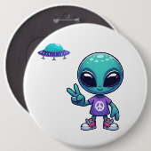 Schattigee Vrede Alien & Ruimteschip Ronde Button 6,0 Cm (Voorkant /achterkant)