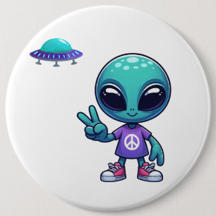 Schattigee Vrede Alien & Ruimteschip Ronde Button 6,0 Cm
