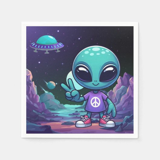 Schattigee Vrede Alien & Ruimteschip Servet (Voorkant)