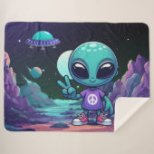 Schattigee Vrede Alien & Ruimteschip Sherpa Deken (Voorkant (horizontaal))