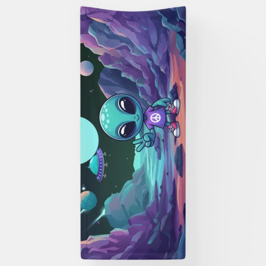 Schattigee Vrede Alien & Ruimteschip Spandoek (Verticaal)