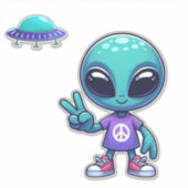 Schattigee Vrede Alien & Ruimteschip Sticker (Voorkant)