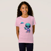 Schattigee Vrede Alien & Ruimteschip T-shirt (Voorkant volledig)