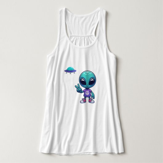 Schattigee Vrede Alien & Ruimteschip Tanktop (Design voorkant)