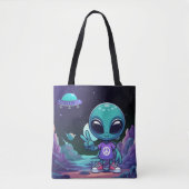 Schattigee Vrede Alien & Ruimteschip Tote Bag (Voorkant)