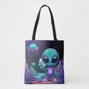 Schattigee Vrede Alien & Ruimteschip Tote Bag