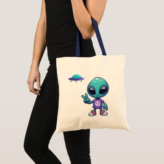 Schattigee Vrede Alien & Ruimteschip Tote Bag (Voorkant (product))
