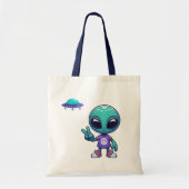 Schattigee Vrede Alien & Ruimteschip Tote Bag (Voorkant)