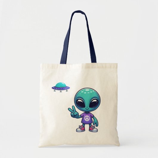 Schattigee Vrede Alien & Ruimteschip Tote Bag (Voorkant)