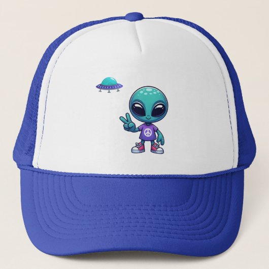 Schattigee Vrede Alien & Ruimteschip Trucker Pet (Voorkant)