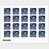Schattigee Vrede Alien & Ruimteschip Vierkante Sticker (Vel)