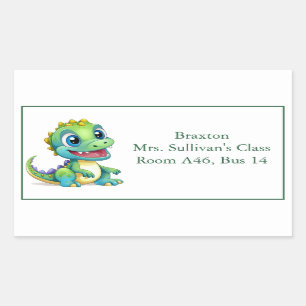 Schattigee Vriendelijke Cartoon Dinosaur Kind Name Rechthoekige Sticker